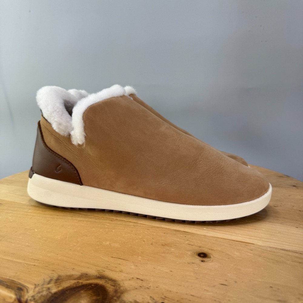 Olukai Malua Hulu Womens Size 9.5 Shoes Tan Shearling‎ Lined Ankle Boots Nubuck